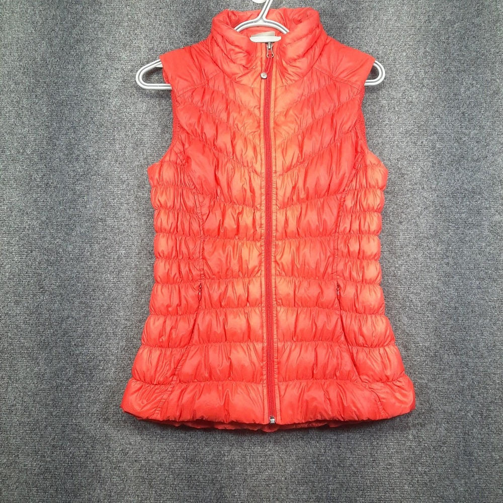 Athleta Womens Puffer Vest Bright Orange Goose Down Size S Small
